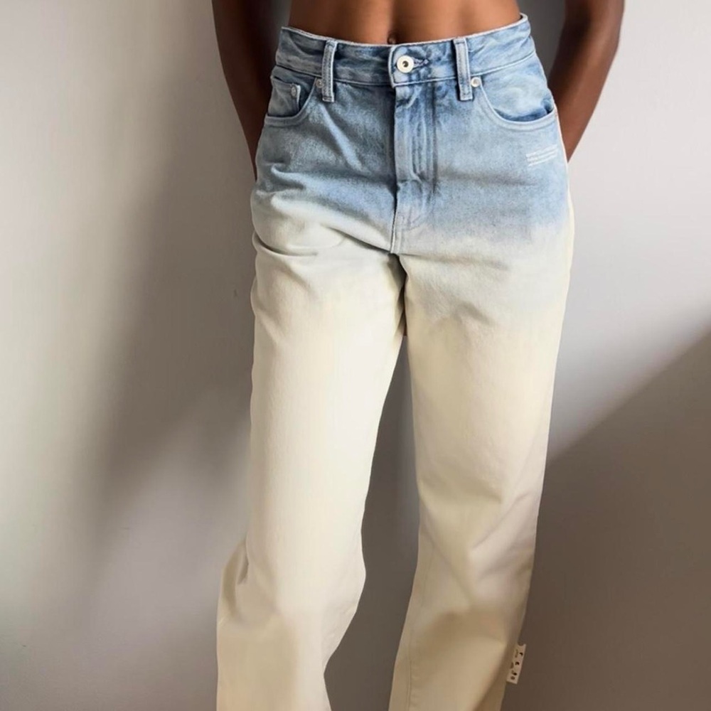 Off-White Blue and Cream Straight Leg Jeans